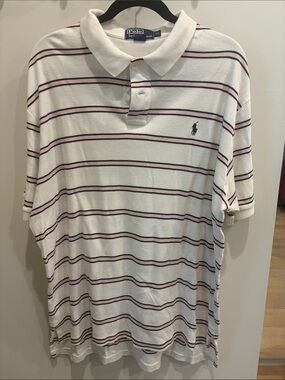 Polo by Ralph Lauren White Polo Shirt with Pink & black Stripes